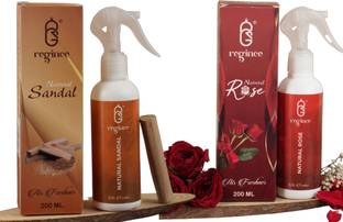 REGINCE sandal, rose Spray Natural Room Air Freshner Spray combo, Rose&Sandal- 400mL(Pack of 2)|Water based long lasting Fragrance for Home,Office & Car|Long Lasting Fragrance