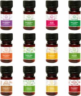 Asian Aura Marigold Aroma Oil 10ml each Aroma Diffuser Oil/ Burner Oil, pack of 12- 10ml Fresh Lime, Rosy Romance, Lemongrass, English Lavender, White Jasmine, Fruit Basket, Marigold, Mogra, Sandalwood, Vanilla, Green Apple, Strawberry
