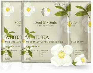 Soul & Scents White Tea Blocks White Tea Fragrance Sachet | Refreshing Aroma of White Florals & Sea Breeze | Long-Lasting Air Freshener for Car, Wardrobe, Kitchen, and Travel Bag | Pack of 3-20gm Each