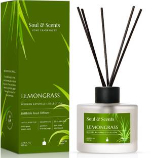 Soul & Scents Lemongrass Diffuser Get 6 Fiber Stick Natural Fragrance Smokeless Room Freshener Diffuser Set, Aroma Oil LEMONGRASS REED DIFFUSER