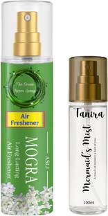 The Ocean Mogra, Room Spray 250ml And Mermaid's Mist Perfume 110ml (Long Lasting Fragrance) Car Freshener Spray Mogra Room Spray 250ml And Mermaid's Mist Perfume 110ml (Long Lasting Fragrance) Pack Of 2