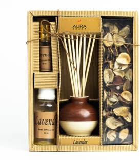 AuraDecor Lavender Diffuser Set, Potpourri, Aroma Oil Reed Diffuser Gift Set with Potpourri & Fragrance, Reed Oil
