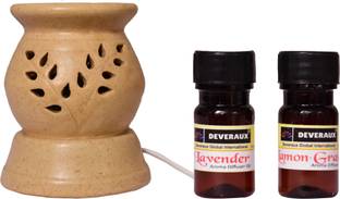 DEVERAUX LAVENDER, LEMON GRASS Diffuser Set CERAMIC LAMP SHAPE BROWN ELECTRIC OIL DIFFUSER FOR HOME FRAGRANCE (WITH 02 PC 10 ML AROMA OIL LAVENDER & LEMON GRASS)