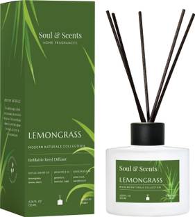 Soul & Scents Lemongrass Diffuser Get 6 Fiber Stick Natural Fragrance Smokeless Room Freshener Diffuser Set, Aroma Oil LEMONGRASS REED DIFFUSER