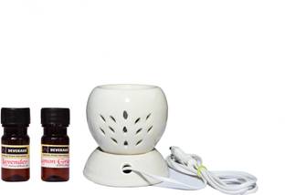 DEVERAUX LAVENDER, LEMON GRASS Diffuser Set CERAMIC BALL SHAPE WHITE ELECTRIC OIL DIFFUSER FOR HOME FRAGRANCE (WITH 02 PC 10 ML AROMA OIL LAVENDER & LEMON GRASS)