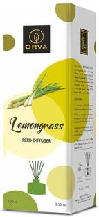 ORVA LEMONGRASS Reed Diffuser Fragrance Includes Diffuser Oil (6 Rattan Sticks Free) Diffuser, Diffuser Set LEMONGRASS Reed Diffuser Fragrance for Home, Workplace, Enclosed Spaces | 100ml | Includes 6 Rattan Sticks Free | Pack of 1 | Stress Relief | Mood Enhancer