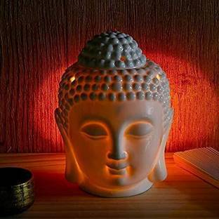 PeepalComm Home Decor Ceramic Buddha Essential Oil Burner With 2 T-light candle And 2 Aroma Oil, Diffuser Set Ceramic Buddha Head Essential Oil Burner With 2 Scented oil 2 Tlight candle