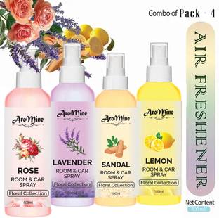 AroMine Sandal, Rose, Lavender, Lemon Air Freshener Mist ( For Home , Car , Bathroom ) Car Freshener Spray Rose, Lavender, Sandal, Lemon Room & Car Fragrance Spray -Combo Offer