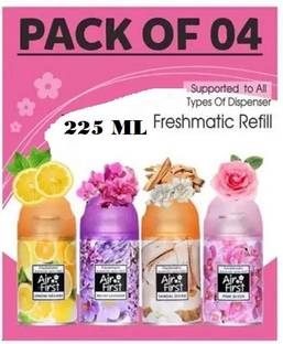 Air first LAVENDER, PINK BLUSH, SANDAL, LEMONI ORANGE Pack Of 4 PCS Automatic Spray Assorted - Freshmatic Automatic Spray Refill - 4 x 225 ml (PACK OF 4 PCS)