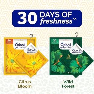 Odonil Citrus bloom, Wild forest Aroma Oil Gel Pocket - 40g (Assorted Pack of 4) | Citrus Bloom + Wild Forest | Infused with Essential Oils | Germ Protection | Lasts Up to 30 days | Air Freshener for Bathroom and Toilet