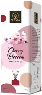 ORVA CHERRY BLOSSOM Reed Diffuser Fragrance Include Diffuser Oil (6Rattan Stick Free) Diffuser, Diffuser Set CHERRY BLOSSOM Reed Diffuser Fragrance for Home, Workplace, Enclosed Spaces | 100ml | Includes 6 Rattan Sticks Free | Pack of 1 | Stress Relief | Mood Enhancer