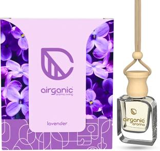Airganic Aroma Swing-Lavender|Essential Oils in Glass Bottle with Wooden Diffuser Lid Car Freshener Diffuser Aroma Swing - Lavender - 10 ml |Aroma with Essential Oils in Glass Bottle with Wooden Diffuser Lid|Car Freshners|Premium Car perfume| Car Hanging Accessories| Car Accessories Interior