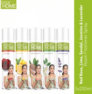 POUR HOME Red Rose, LimeLife, Sandal, Jasmine & Lavender Room Freshener Combo (Pack of 5) Spray Red Rose, LimeLife, Sandal, Jasmine & Lavender Room Freshener Combo (Pack of 5)
