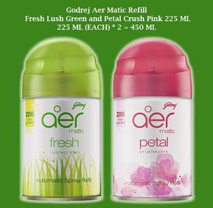 Godrej Aer FRESH LUSH GREEN, PETAL CRUSH PINK Refill MATIC LUSH GREEN AND PETAL CRUSH 225ML