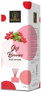 ORVA GOJI BERRIES Reed Diffuser Fragrance includes Diffuser Oil (6Rattan Stick Free) Diffuser, Diffuser Set GOJI BERRIES Reed Diffuser Fragrance for Home, Workplace, Enclosed Spaces | 100ml | Includes 6 Rattan Sticks Free | Pack of 1 | Stress Relief | Mood Enhancer