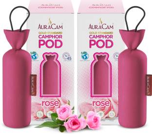 AuraCam Rose Potpourri Gold Standard Camphor Pod/Camphor Cone (Rose) - Set of 2 - Pod Air freshener For Room, Car, Bathroom, Office & Toilet | Long-Lasting Cone for Home