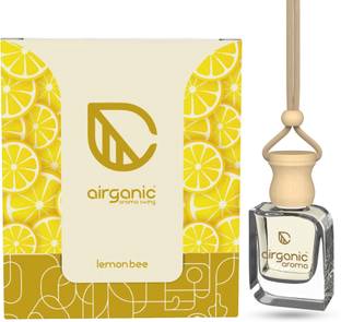 Airganic Aroma Swing - Lemon Bee|Essential Oils in Glass Bottle with Wooden Diffuser Lid Car Freshener Diffuser Aroma Swing - Lemon Bee- 10 ml |Aroma with Essential Oils in Glass Bottle with Wooden Diffuser Lid|Car Freshners|Premium Car perfume| Car Hanging Accessories| Car Accessories Interior
