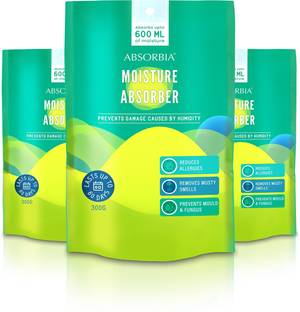 ABSORBIA No Fragrance Blocks Moisture Absorber | Stand up Closet Pouch - Pack of 3 (600ml Each) Absorption Capacity|Dehumidifier for Wardrobe & Cupboards | Fights Against Moisture, Mould, Fungus & Musty smells
