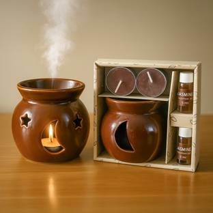 Floryn decor Jasmine Diffuser Set Ceramic Oil Diffuser Set with 5ml Essential Oil & 2 Tealight Candles
