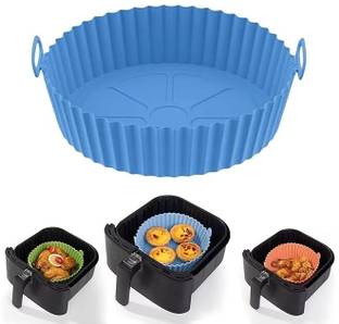VIREVA Air Fryer Liners I Round Silicone Basket Baking Tray I Pot with Ear Handles Air Fryer