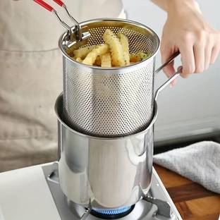 ghelanicreation 1200ML Stainless Steel Deep Fryer Pot with Detachable Strainer, Fry Pan Air Fryer