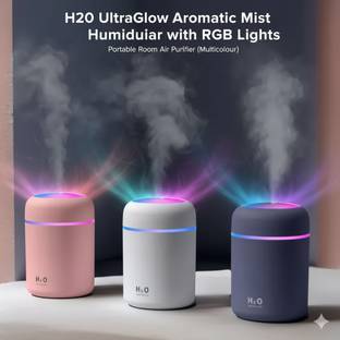 POORVIDHARA H2O 300 ml Ultrasonic Cool Mist Humidifier & Aroma Diffuser with LED Light Portable Room A...
