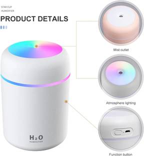 Niloni Global Room H2O Portable USB Humidifier 300ml with Colorful LED Light | Silent Mist Maker Humid...