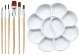 KRYTONE 1Pcs Small FlowerPalette and 3Pcs Flat and 3Pcs Round Paint Brush Set Airbrush