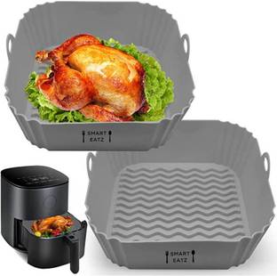 ITUSHA Air Fryer Liners Square Silicone Basket Baking Tray Pot with Ear Handles 2-Pack Airfryer Grill Pan