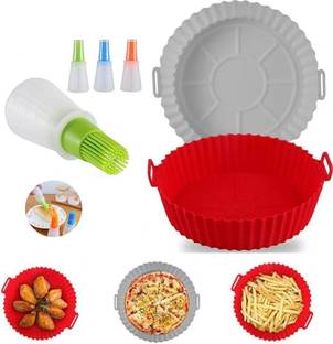 SCIVER 3-Pack , 2 PIECE Silicone air fryer tray with 1 PEICE Silicone bottle brush Airfryer Grill Pan