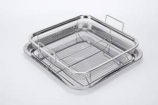 Gyanadh 2 Set Oven Air Fryer Basket Stainless Steel Crisper Tray Airfryer Tray