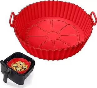 LIJIE Air Fryer-RED Air Fryer Tray, Food Safe Heating Baking Tray, Non-Stick Silicone Airfryer Tray