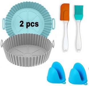 ZORIADA PACK OF 4 IN 1 ( 2 PCS AIR FRYER TRY, 1 SET OIL BRUSH . 1 SET OVEN MEAT Airfryer Tray