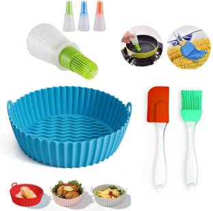 SANCORP 1 pc Silicone air fryer tray with 1 pc silicone Bottle brush With spatula brush Airfryer Tray