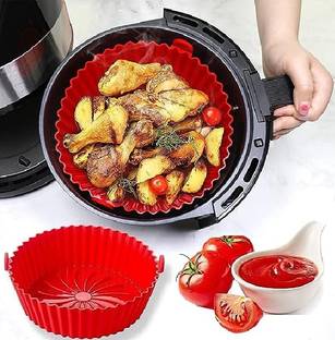 Besillia Air Fryer Silicone Pot Set of 1,Silicone Liners Food Safe Non Stick,8.5Inch,Red Airfryer Tray