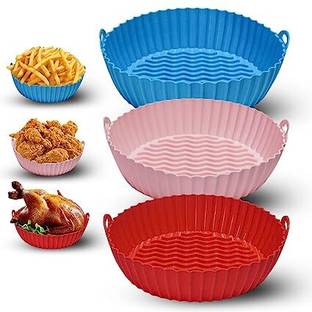 SANCORP Blue,Pink,Red Air Fryer Tray, Food Safe Heating Baking Tray, Non-Stick Silicone Airfryer Tray
