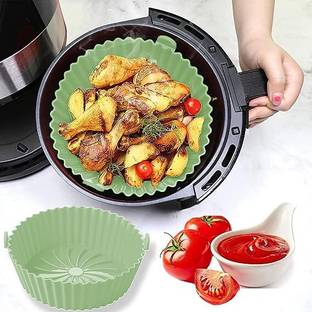 Besillia 8.5Inch,Air Fryer Silicone Pot Set of 1,Silicone Liner Food Safe Non Stick,Green Airfryer Tray