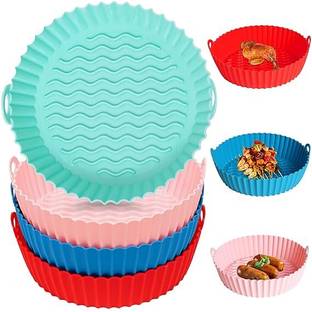 TINSUHG 4 Pcs 7.5inch Air Fryer Silicone Pot with Handle, Silicone Air Fryer Basket, Airfryer Tray