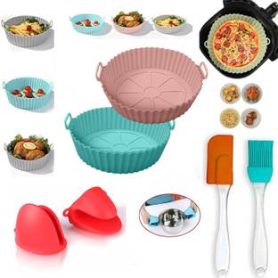 ZORIADA Pack of 3 in 1 (1 Pcs Air fryer, 1 Set- Oil brush, 1 Set oven meat ) Airfryer Tray