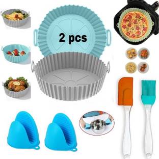 ZORIADA PACK OF 4 IN 1 ( 2 PCS AIR FRYER TRY, 1 SET OIL BRUSH . 1 SET OVEN MEAT Airfryer Tray