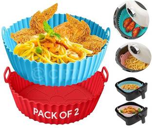 Kaito Pack of 2 red and blue Silicone Tray for Roasting Veggies Airfryer Tray
