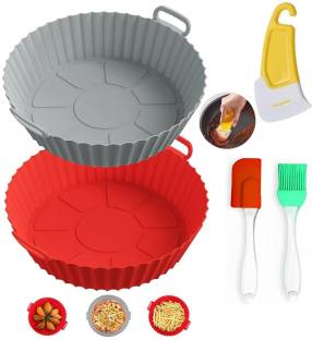 SCIVER 5-Pack , 2 pcs-Air Fryer Reusable Silicone Pot, 1 pcs-Oil Brush set & scrapper Airfryer Grill Pan