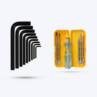Walkers WKCB171M1 9Pcs Hex Allen Key Kit Bolt Spanner Set with 5in1 Screwdriver Kit Allen Key Set