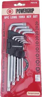 PGTX Powergrip Torx Key Long Set with hole T-10 to T-50 Tamper Proof Star Allen Key Set