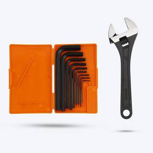 Hillgrove HGCM7M1 9Pcs Hex Allen Key Kit with 8"Inch Adjustable Wrench for Bicycle/Guitar Allen Key Set