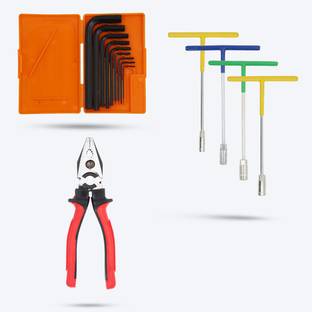 Hillgrove HGCM340M1 9Pcs Allen Key Kit with 8"Inch Plier, T- Spanner Socket Set(4 Peices) Allen Key Set