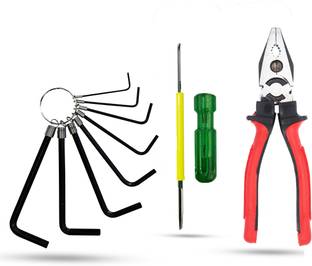 Hillgrove HGCM569M1 Hex Allen Key with 8"Inch Adjustable Wrench And Combinational Plier Allen Key Set
