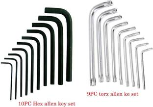 Inditrust 10 Pieces Hex Allen Key & 9 Pieces Torx Allen key set Wrench L Shape Repair Tool Set Allen Key Set Allen Key Set