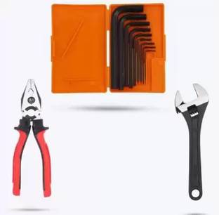 Tools India 9Pcs Hex Allen Key Kit with 8 Inch Adjustable Wrench, 8" Plier Allen Key Set