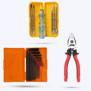 Hillgrove HGCM329M1 9Pcs Full Hex Allen Key Kit with 5in1 Screwdriver and 8"Inch Plier Allen Key Set